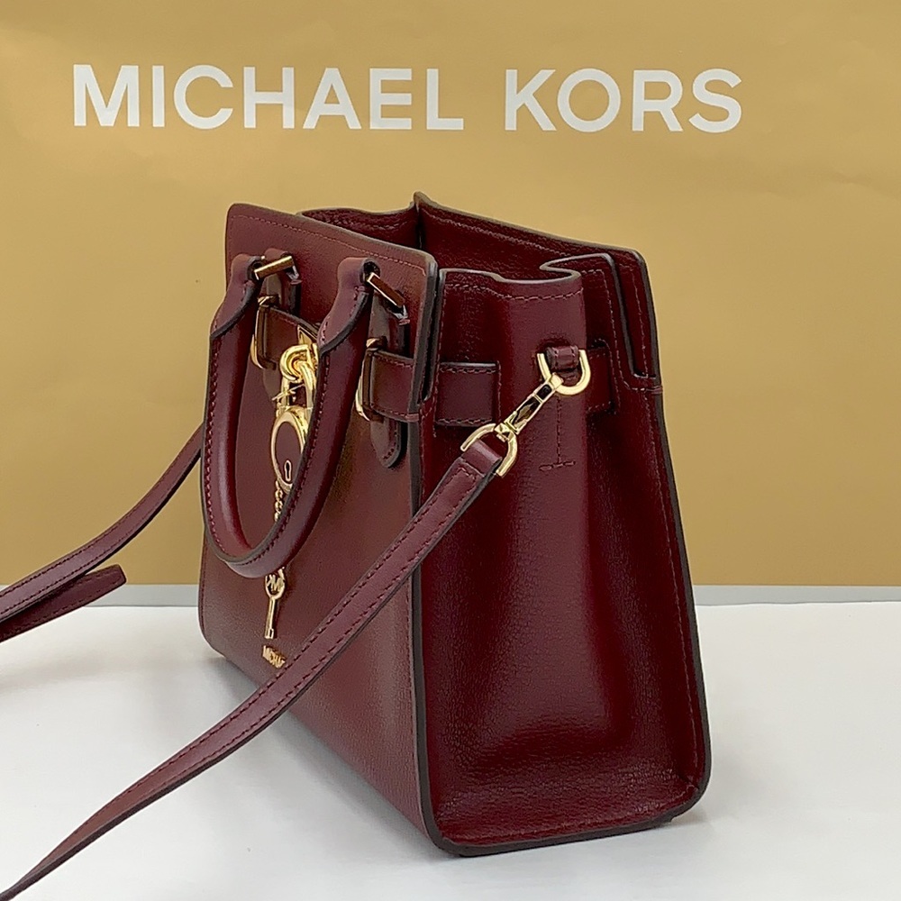 Michael Kors Hamilton Small Satchel Shoulder Crossbody Bag Dark Cherry color - Picture 4 of 15